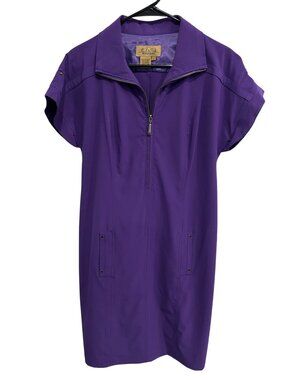 Peck & Peck Weekend Small Purple Cap Sleeve Zip Front Shirt Dress Pockets Boho